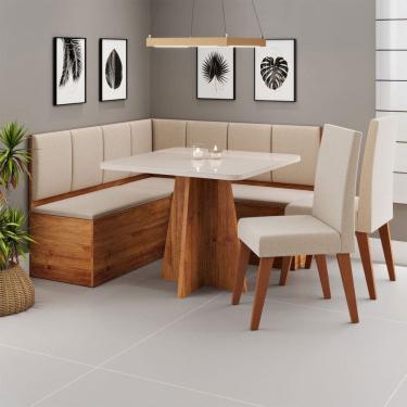 Imagem de Canto Alemão Gourmet com 2 Cadeiras Marrom/Blonde/Linho Bronze - Viero Móveis