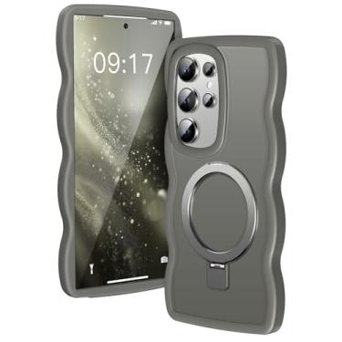 Imagem de KMAMBAG [Suporte magnético e moldura ondulada] Capa para Samsung Galaxy S24 Ultra [apto para Mag Safe] [Proteção contra quedas militar] Não amarela, translúcida, S24, Ultra, capa de anel de telefone