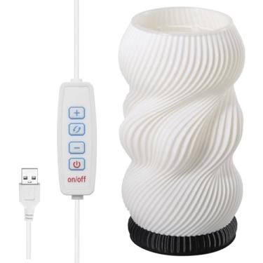 Imagem de Candeeiro de cabeceira com base de madeira, 3 cores ajustáveis, luminária de mesa de cabeceira com carregamento USB com abajur PLA, candeeiro de mesa de cabeceira embutido copo hidropônico removível