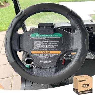 Imagem de 10L0L Capa de volante para carrinho de golfe de 35,5 cm para modelos Club Car DS Precedent e Yamaha, materiais de couro PU respirável, boa textura e aparência agradável (preto)