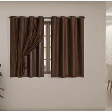 Imagem de Cortina Blackout Blecaute Com Voil Liso 1 Parte 1,40m X 1,80mCorta A Luz Sala Quarto(Marrom)