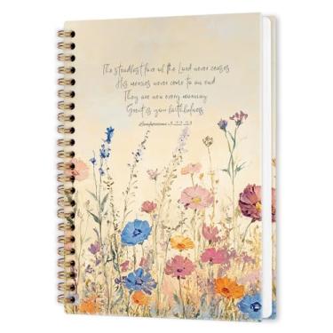 Imagem de nvucamd Caderno espiral Christian Lamentations 3:22-23, caderno de diário floral da Bíblia, cadernos de diário de escrituras para mulheres, presentes de material escolar de escritório cristão, 14 x 21