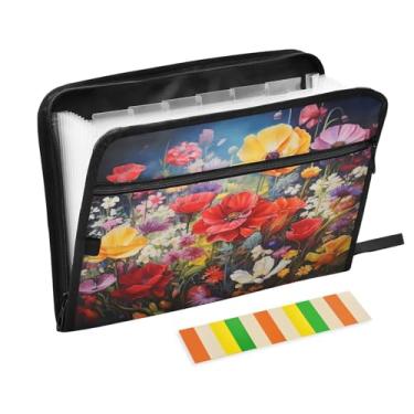 Imagem de CEBUGI Pasta expansível de 13 bolsos, impermeável, sanfonada, organizador de arquivos com etiquetas tamanho A4, organizador de documentos de papel para escola, material de escritório, flores