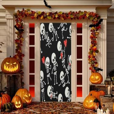 Imagem de Wassud Esqueletos poses divertidas decoração de capa de porta banner interno externo decoração de casa de varanda grande decoração de porta da frente 81 x 189 cm