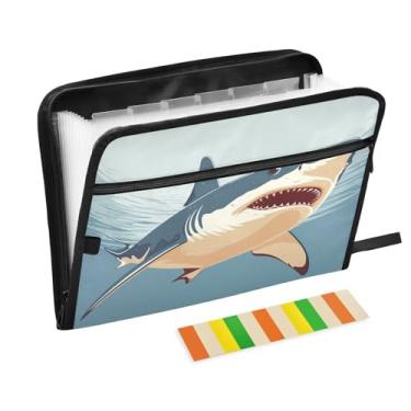 Imagem de Wassud Tubarão de boca aberta (2) 13 bolsos organizador de arquivos sanfonados expansíveis com abas e adesivos, organizador de pastas de documentos de recibo de papel tamanho carta A4 para viagens de