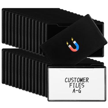 Imagem de Feifeiya 30 conjuntos de porta-etiquetas de vinil magnético 6,3 cm x 11,2 cm com inserções de papel, suportes de cartão de dados magnéticos, etiquetas de armário de arquivo para prateleiras e