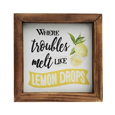 Imagem de Placa de madeira de bloco emoldurada de limão da NITYNP para decoração de escritório e casa 15,24 cm x 15,24 cm, Natural