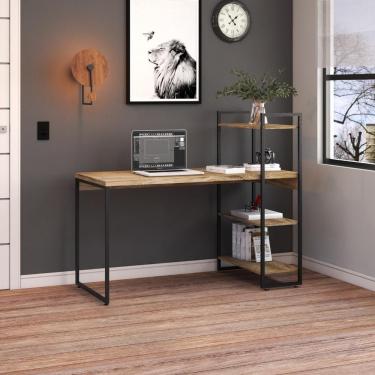 Imagem de Mesa C-estante Alta 135x64x115cm C-03 Prateleiras Carvalho - Est.preta Carvalho - Est.preta