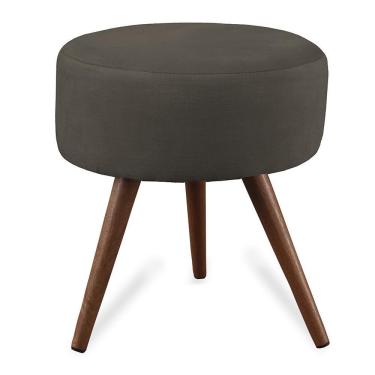 Imagem de Puff Cama Inbox Hilda Redondo com Pés em Madeira Maciça Tecido Suede Café