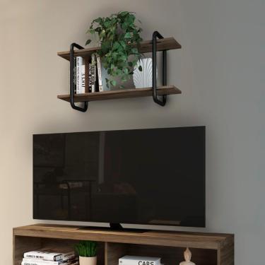 Imagem de Prateleira de Nicho Madeirada e Tubos Preto Fosco Carraro