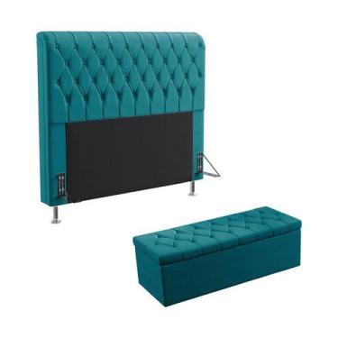 Imagem de Kit Cabeceira Estofada Decorativa Para Cama Box Bellatrix 140 Casal e 