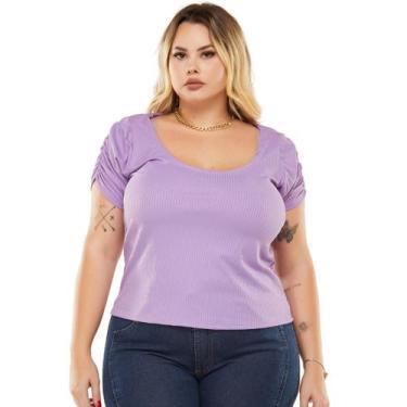 Imagem de Blusa Manga Princesa Canelada Plus Size - Muzzarra's, Roxo, G3