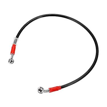 Imagem de X AUTOHAUX 70 cm 70 cm comprimento 10 mm ID motocicleta linha de freio hidráulico tubo de mangueira de óleo 28° 0° cabo trançado de aço inoxidável para quadriciclos motocross esportes preto