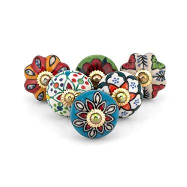 Imagem de Puxadores de porta de armário de cozinha decorativos vintage multi projetado armário de cozinha cômoda de banheiro almirah puxadores retrô puxadores boho clássico vitrificado hardware (Multi Mix Flower Novo - Pacote com 6)