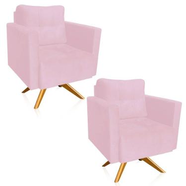 Imagem de Kit 2 Poltronas Giratória Livia Suede Rosa Bebê Base de Madeira MA30 - D`Rossi