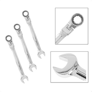 Imagem de Kit Chave Combinada Catraca Cabeça Articulada 10mm 13mm 15mm