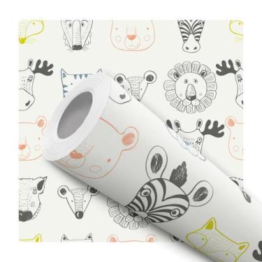 Imagem de Papel de Parede Adesivo Bichinhos Safari Fofo Infantil Delicado Bebê M