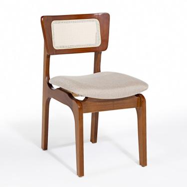 Imagem de Cadeira de Jantar Portugal em Madeira Imbuia Encosto Tela Rattan Linho Bege M58