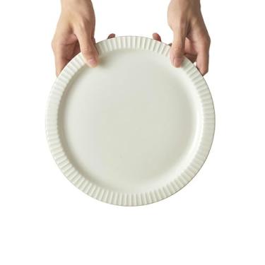 Imagem de Pratos e pratos redondos esmaltados coloridos, utensílios de mesa de textura minimalista para uso doméstico - prato plano de 25 cm - branco pérola