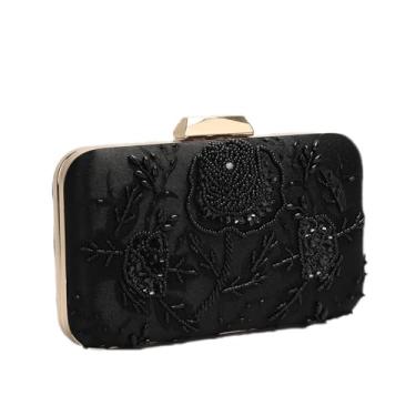 Imagem de UBORSE Bolsas de noite bordadas com lantejoulas com contas para mulheres, bolsas formais de festa de casamento, Preto, One Size
