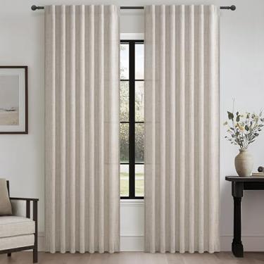 Imagem de Cortinas bege cinza de linho grosso para portas de vidro deslizantes 228,6 cm de comprimento, conjunto de 2 painéis, cortinas plissadas para armário com filtro de luz neutra elegantes cortinas de