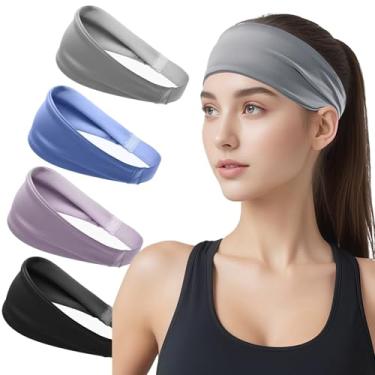 Imagem de Sunporx Faixa de cabeça esportiva unissex absorvente de suor e antiderrapante de alta elasticidade para corrida, ioga, academia, ciclismo, tênis, basquete, homens e mulheres