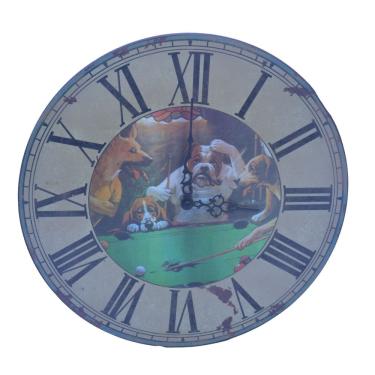 Imagem de Relógio de Parede Bar com Cachorros Jogando Sinuca  bilhar- 30cm, Decorativo e Divertido