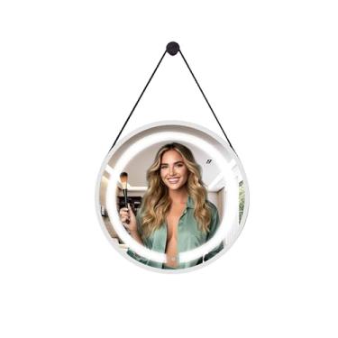 Imagem de ESPELHO ADNET ILUMINADO REDONDO 60CM BRANCO C/ALÇA PRETA TOUCH 2 LEDS 3000/6000K