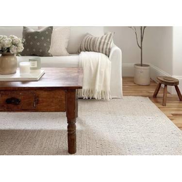 Imagem de SHIVERO HOMES Tapete de área de casa de fazenda reversível feito à mão de algodão trançado feito à mão para sala de estar, corredor, quarto - decoração boêmia vintage rústica - (20 cm x 25 cm natural)