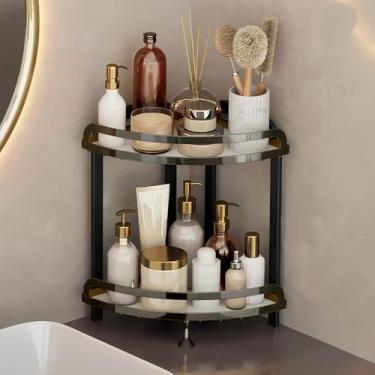 Imagem de LCZNXJJY Organizador de balcão de banheiro de canto de 2 camadas, prateleira de armazenamento de maquiagem fácil de instalar, bandeja de armazenamento de quarto, organizadores de banheiro de madeira