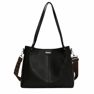 Imagem de BEPBAG Bolsa Tote Bag Bolsa tiracolo feminina de ombro com alça superior, bolsa Hobo, couro PU Grande (Preto)
