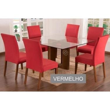 Imagem de Capa Para Cadeira Lisa Kit 8 Lugares Malha - Vermelho