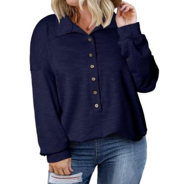 Imagem de Blusa feminina Eytino plus size de manga comprida com decote em V com 