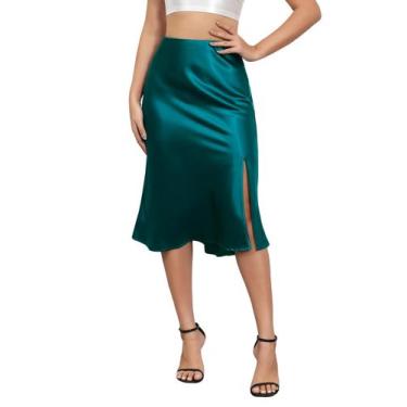 Imagem de Saia Mist Azur Silky Satin Side Split Split Midi