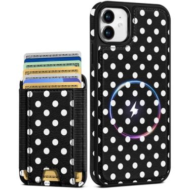 Imagem de Shorogyt Capa carteira para iPhone 11 – Serve para 7 cartões, compatível com Magsafe Suporte magnético destacável para cartão de crédito de couro bonito capa de telefone feminina meninas para Apple 11