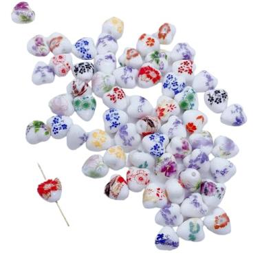 Imagem de ARTISAMILY 20 peças de contas de porcelana de coração 12 mm contas espaçadoras soltas de coração para o dia dos namorados pulseira de porcelana colorida para brinco, chaveiro, colar, joias, faça você