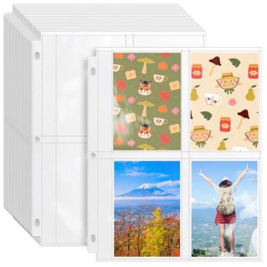Imagem de VOKOY Pacote com 50 capas transparentes de 8,9 cm x 12,7 cm para fichário de 3 anéis, protetores de lençol de 4 bolsos com 4 bolsos de arquivo, álbum de fotos de arquivo, páginas de recarga de cartões