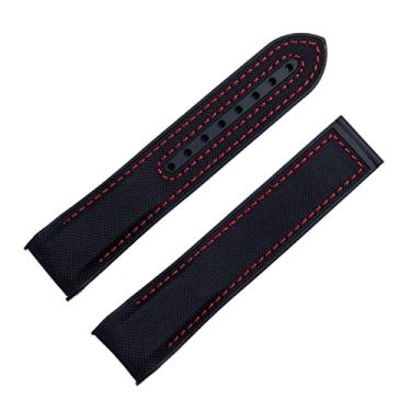 Imagem de TIOYW Pulseira de relógio de borracha de nylon de 20 mm, 22 mm, para pulseira Omega SEAMASTER PLANET OCEAN com fecho de implantação, acessórios de pulseira (linha vermelha preta, sem fivela)