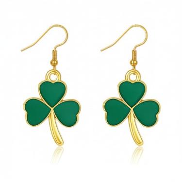 Imagem de Brincos de Dia de São Patrício verde esmaltado chapéu de trevo irlandês da sorte arco-íris brinco fofo do dia de São Patrício brinco com pingente de trevo de dia de São Patrício para mulheres, Large