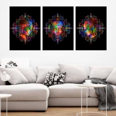 Imagem de Kit 3 Quadros Buda Colorido Mandala 24X18Cm