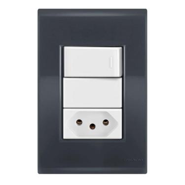 Imagem de 1 + 1 Tomada 10A - Tramontina Liz Grafite / Branco