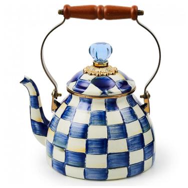 Imagem de Chaleira de Chá Esmaltada 2 Litros, MacKenzie Childs, Branca e Azul