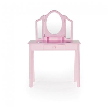 Imagem de Penteadeira infantil Guidecraft rosa com espelho triplo e banquinho em madeira para brincadeiras de faz de conta