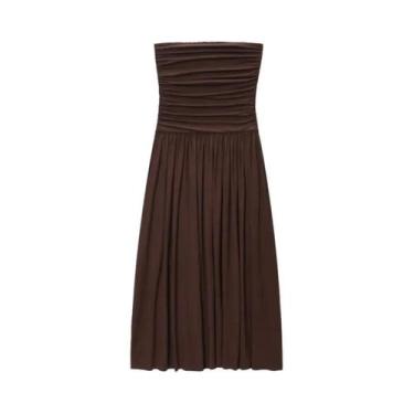 Imagem de Vestido Feminino Elegante sem alça Plissado Com Efeito Emagrecedor Mod