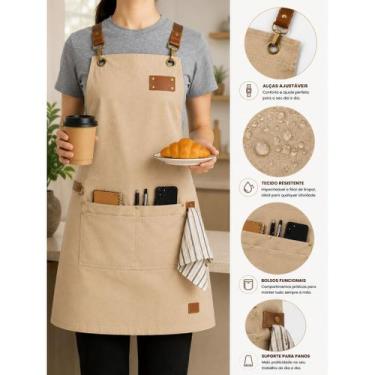 Imagem de Avental Unissex Cozinha Bege Profissional 2 Bolsos Premium - NoBrand