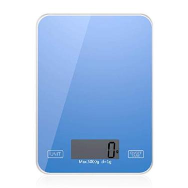 Imagem de balanças de cozinha, balanças de cozinha, balanças de alimentos elegantes, display LCD, armazenamento compacto, painel de vidro de design ultrafino