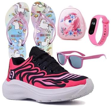 Imagem de Tenis Infantil De Amarrar Meninas Leve Desenhos LIGHT + Mochila Chinelo Oculos Relogio Cor:Rosa;Tamanho:34