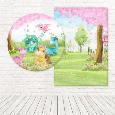 Imagem de Kit Painéis Casadinho Tecido 3D Dino Baby Menina Fpc-411