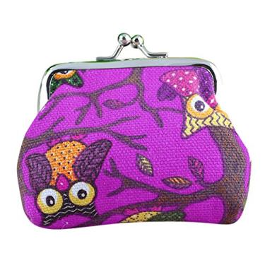 Imagem de Carteiras criativas de desenho animado para mulheres pequena carteira estilo bolsa clutch bolsa feminina coruja carteira portátil mínima, Roxo, One Size