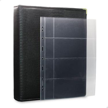 Imagem de Álbum Fichário 50 Folhas para Cédulas 4 Espaços Bolso 32x24 Ziper Cobra Fosco GG